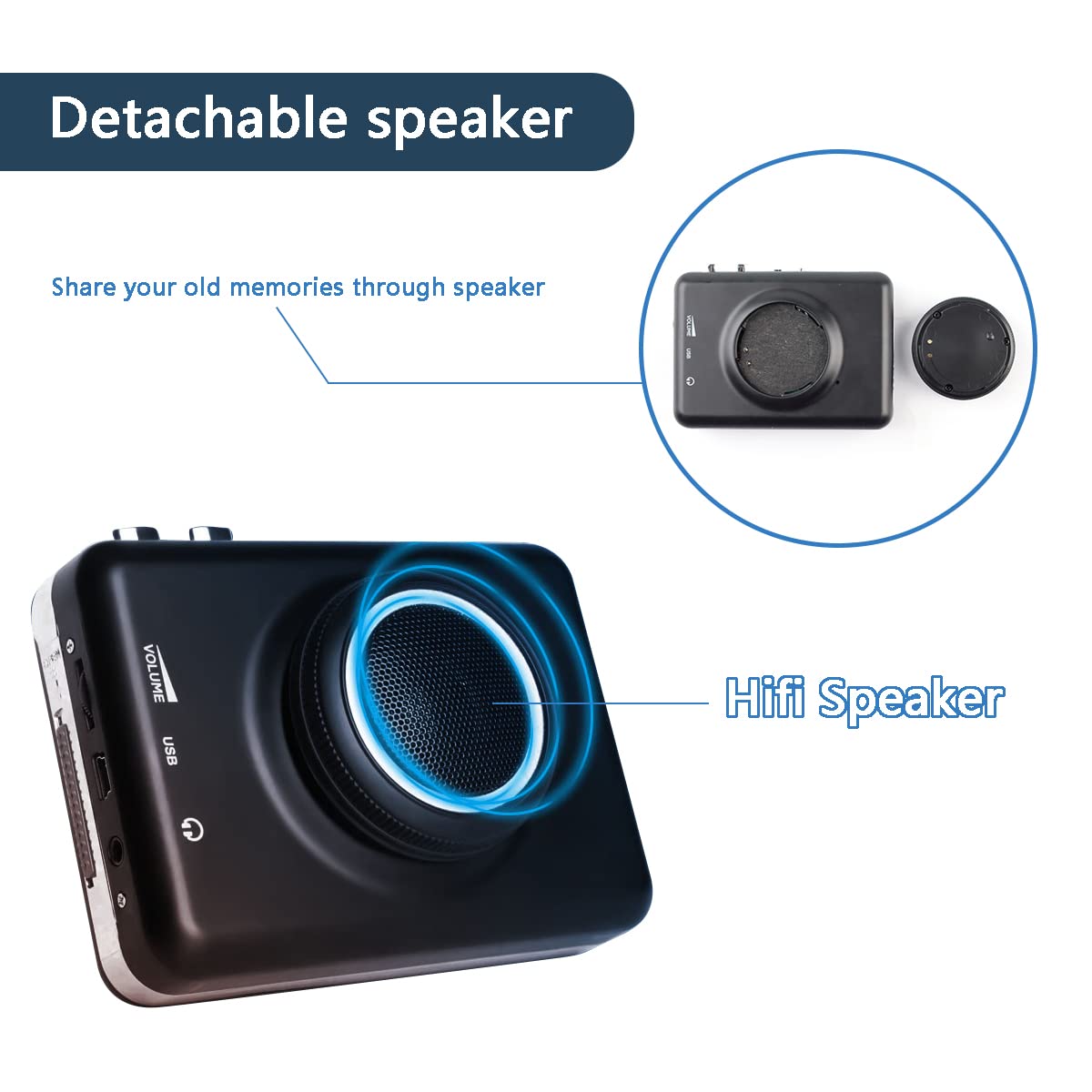 Auto Reverse&Clear Stereo Cassette Player With Detachable Speaker Portable Cassette Tape To Mp3 Converter  Convert Tapes To Digi
